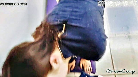 Brunette in purple dress bent over office desk begging for quick fuck