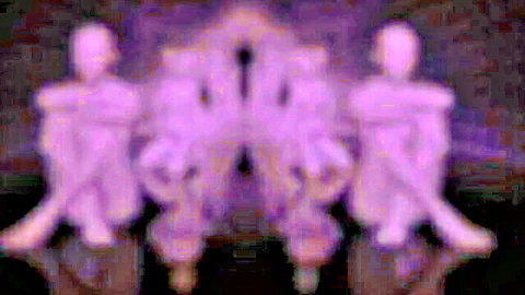Blurry purple vore fetish scene with multiple nude female figures in seated pose