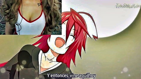 Melinamx as busty redhead demon girl in white lingerie, hentai tease