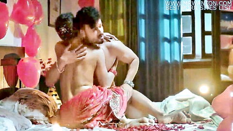 Yuffie Yulan in passionate suhagraat embrace, topless couple in red saree
