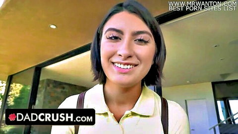 Angeline Red smiling in school uniform for Dad Crush teen stepdad scene