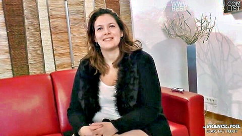 Smiling French BBW brunette in fur jacket, cheating preview
