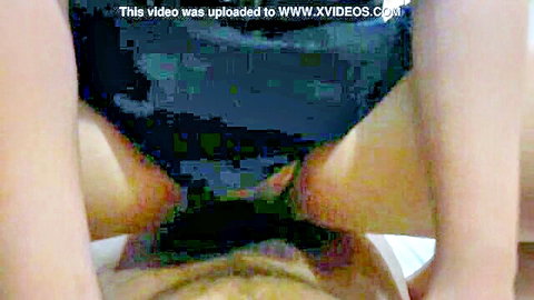 Thai plump woman in black bikini facesitting closeup, tight pussy view
