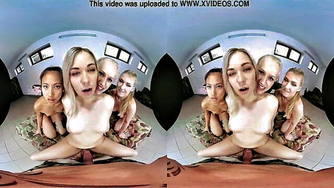 May Thai and army girls in nude fivesome VR orgy pose
