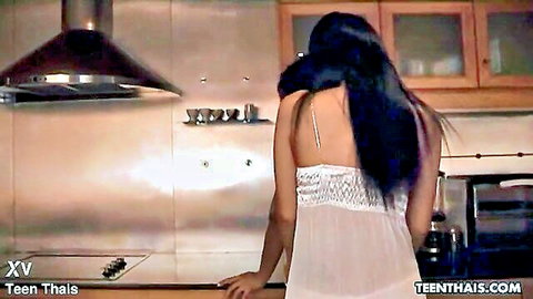 Mintra in sheer white lingerie, long black hair, Thai beauty from Teen Thais