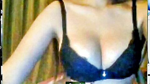 Asian beauty in black lace bra with deep cleavage, perfect shape
