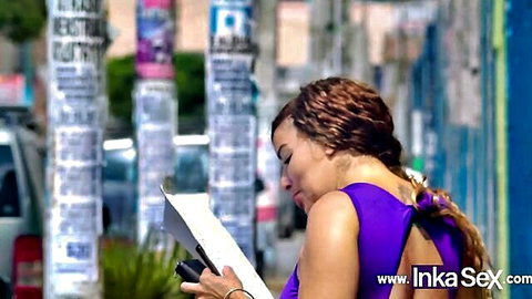 Yennifer Naranjo white MILF in sexy purple backless dress on street