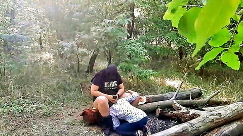 Amateur outdoor blowjob in forest with stranger, intense oral sex scene