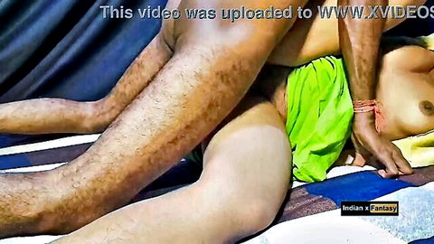 Hairy Indian man thrusting cock deep into woman's exposed pussy doggy style on bed
