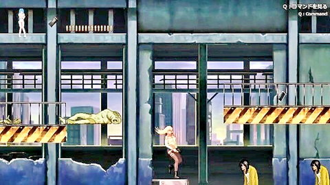 Blonde survivor in skirt surrounded by zombies in Parasite in City hentai game