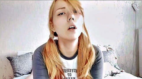 Blonde pigtail teen in open shirt teases for step sister pussy to ass fuck