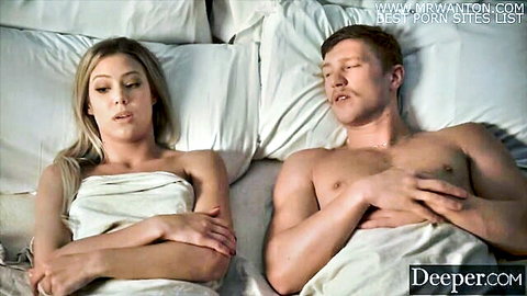 Avery Cristy tempts Oliver in bed, Deeper threesome with Vanna Bardot