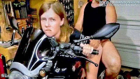 Redhead biker babe bent over motorcycle for hard anal fucking