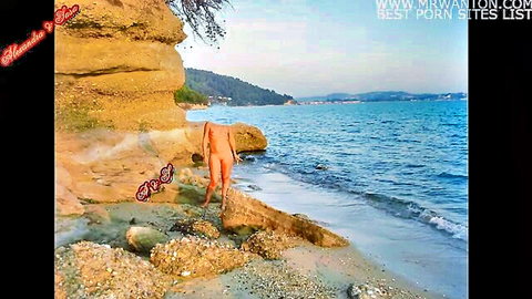 Alexandra nude on sunny beach, outdoor photos with Sasa