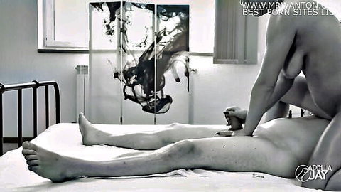 Adella Jay sensual erotic oil massage handjob to nude man
