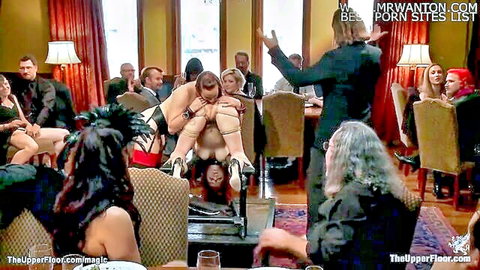 Bella Rossi bound and exposed in intense anal kink scene with group