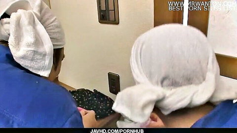Minami Kitagawa Japanese MILF in nurse uniform with towel turban