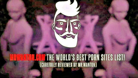 Mr Wanton bearded logo banner promoting world's best porn sites list with pink alien figures