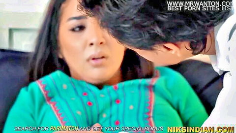 Indian MILF in green embroidered top kissed passionately on neck by lover