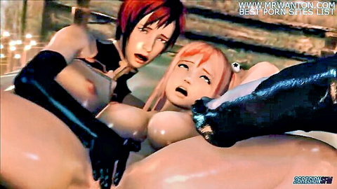 Busty redhead hentai girl grinds her wet pussy on pink-haired babe's slick cunt