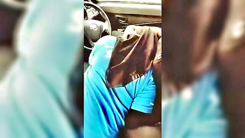Blurry candid shots of Malaysian hijab women and men inside car steering wheel visible