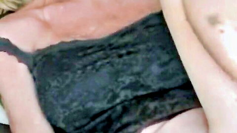 Melanie in black lace lingerie, teasing for dick and cum in steamy scene