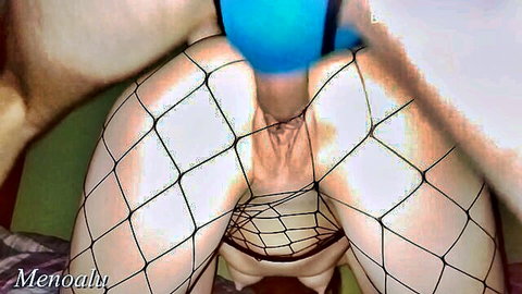 Fit stepcousin toy fucked in sexy mesh stockings closeup