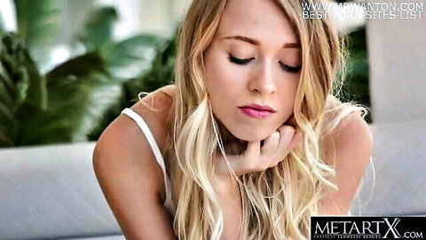 Cute sexy blonde with perky big tits masturbates solo