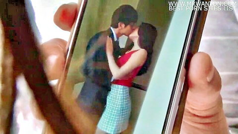 Stunning Asian wife passionately kissed by neighbor in suit