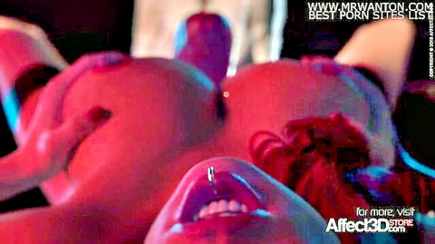 3D animated redhead futa with huge tits and piercings close-up