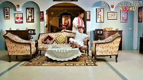 Desi bhabhi in red sari seduces devar in white kurta on couch