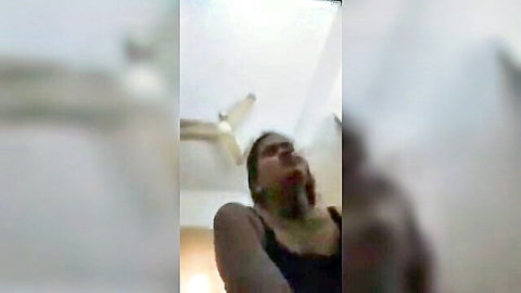 Blurry POV of Desi mom in black top riding cock