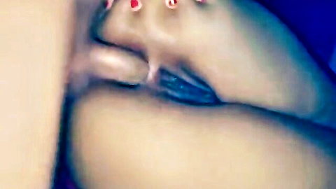 Close-up of step sister pussy fucked by cock, red nails visible