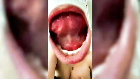 Carina's close-up open mouth in morning games tease
