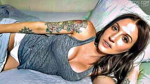 Tatum Christine as horny tattooed step sister in tank top and panties JOI tease