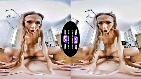 Paris Devine nude squatting and spreading in VR solo scene