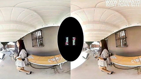 Avery Black Asian realtor in grey dress walking in VR preview
