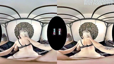 Kay Carter blonde bending over nude ass in VRHush sex swing tease