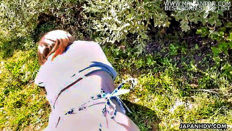 Naoh Koizumi Japanese farmer girl in outdoor bikini pose from behind