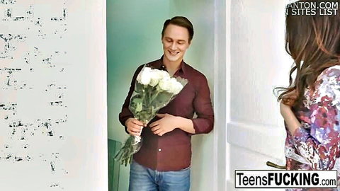 Roxy Dee brunette teen gets flowers before anal creampie