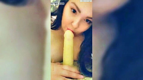 Latina woman deepthroating large dildo in solo oral training