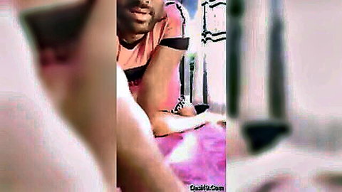 Desi boyfriend in pink t-shirt on bed, Indian couple amateur preview