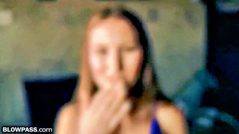 Paige Owens hand over mouth tease in blue top, oral obsession preview