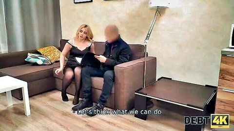 Maria Hurricane in black lingerie seduces loan agent, Debt4K preview