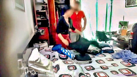 Amateur maid MILF with huge natural breasts in bedroom foreplay