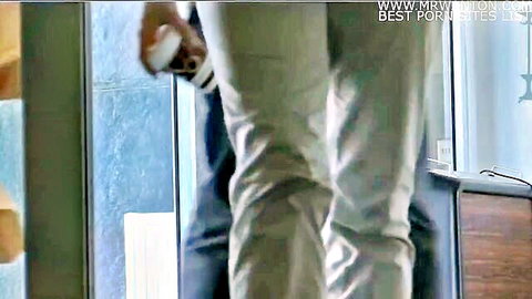 Office public dare with saggy boobs tease in pants
