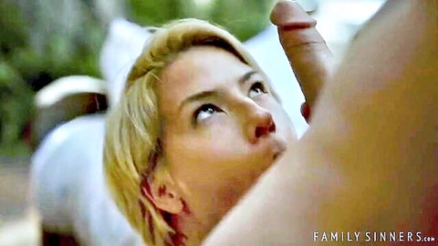 Blonde stepmom eyeing cock for outdoor blowjob in My Kind of Stepmom