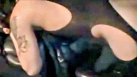 Tattooed PAWG's pale juicy ass cheeks exposed through black fishnet lingerie teasing closeup