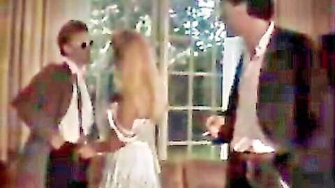 Amber and Sharon in elegant white dress Paris scene with suited men