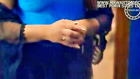 Indian desi woman in blue lace top with gold nails gripping close-up, free Hindi sex video